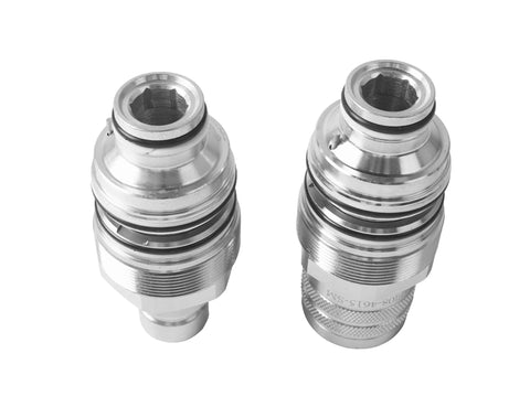 Hydraulic flat-face coupler set with two chrome-plated male and female connectors, Φ46mm thread.