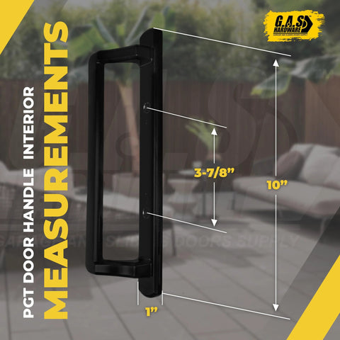 10 Inch Sliding Door Interior Handle With Thumb Latch Lever And Screws, Easy Drop In Replacement Patio Door Handle shown with dimensions