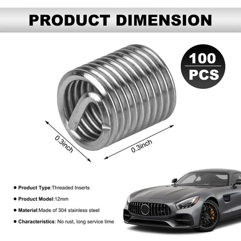 M6 x 1.0 Helicoil Thread Repair Kit, 100 Pcs Coiled Wire Inserts, Stainless Steel 304 Thread Sleeves For Damaged Threads