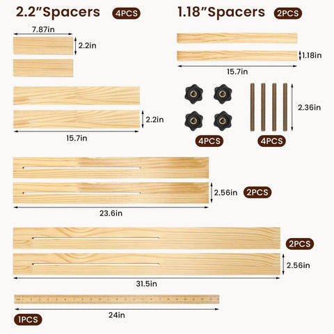 Pro Grade Adjustable Juice Groove Router Jig With Precision Scale And Solid Wood Template Frame parts and spacers display