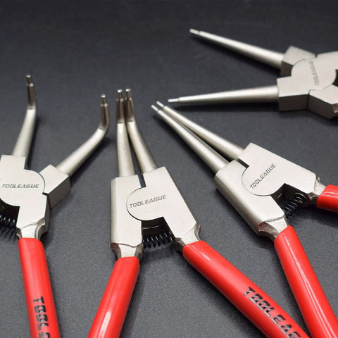 4 Pack Snap Ring Pliers Set With Circlip Pliers For Internal And External Rings, 7 Inch Heavy Duty, straight and bent tips visible