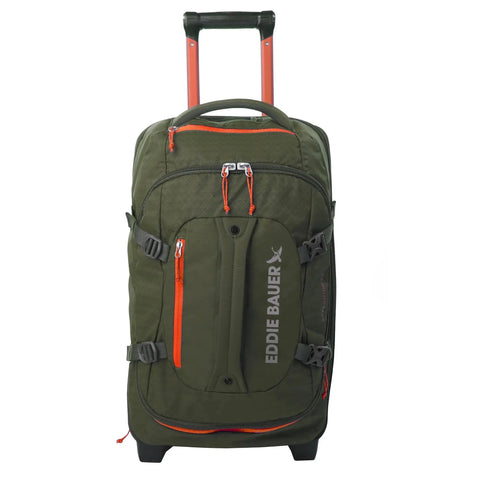 Rugged Rolling Duffel Bag For Travel And Carry On, Stand Alone Upright Design, 22 Inch Luggage In Dark Thyme, Eddie Bauer Expedition 2.0