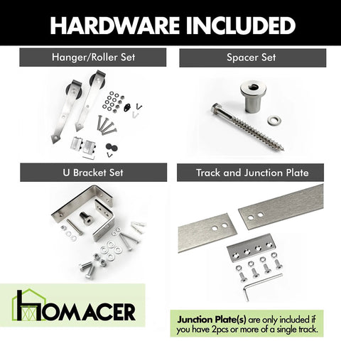 Brushed Nickel Double Track Bypass Sliding Barn Door Hardware Kit For Two Doors 6.6ft Flat Track U Shape With Arrow Rollers parts included
