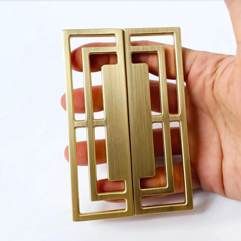 Gold Brushed Copper Finish Cabinet Handles Set Of Six 100mm Long 32mm Wide 20mm Thick Double Hole 32mm Center To Center Zinc Alloy Pulls