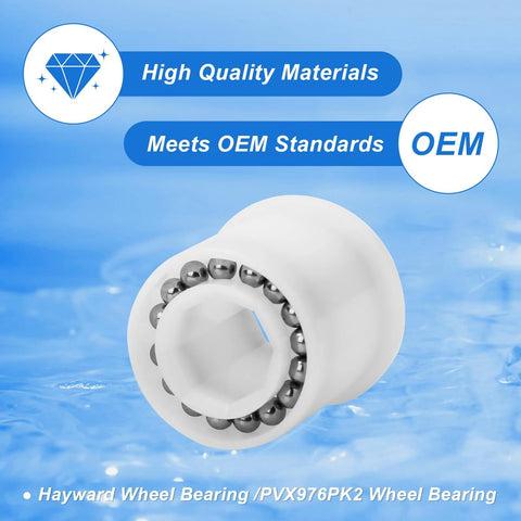 PVX976PK2 wheel bearing for Hayward pool cleaners, white plastic housing with metal ball bearings.
