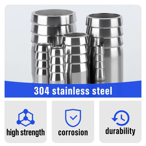 2-pack 3/4 in hose barb fittings, 304 stainless steel, sanitary splicer with hose clamps