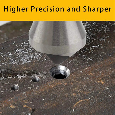 Versatile 4 Piece Countersink Chamfer Tool Set for Metal Wood and Plastic with HSS 4241 Bits showing precise deburring on metal surface