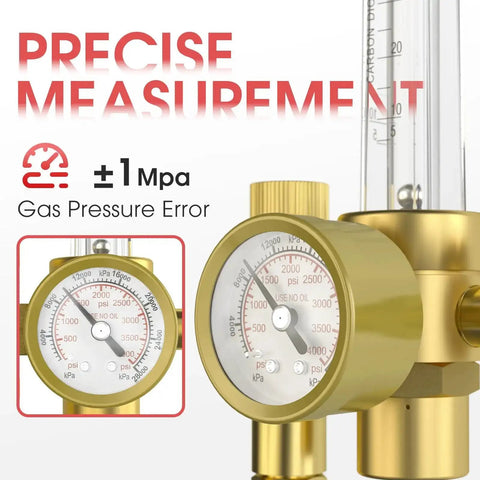 Argon And CO2 MIG And TIG Flow Meter Gas Regulator Gauge With Precise Measurement, Leakproof CGA 580 Inlet, Close-up View