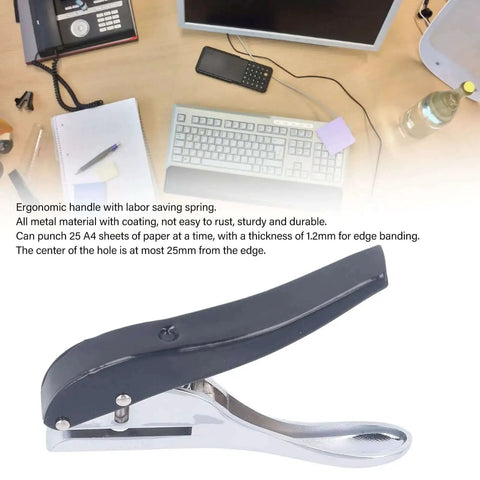 Ergonomic Handheld 1 Hole Paper Punch 8mm Diameter Full Metal Puncher That Handles Up To 25 Sheets And PVC Cards With 25mm Depth