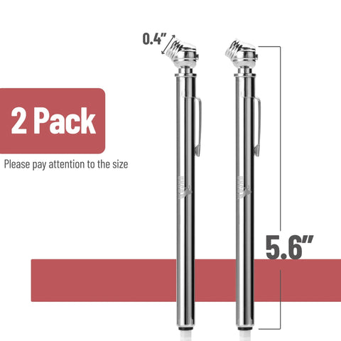 Two chrome pencil tire gauges, 5.6 in long, 10–75 PSI, car tire air gauge, Amazon brand