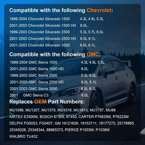 Compatibility and OEM numbers for Chevy Silverado and GMC Sierra