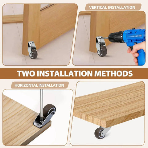 1.5 Inch Small Caster Wheels Two Pack, Heavy Duty Non Swivel Rigid Casters With 180 Lb Load Capacity for Furniture Installation Methods