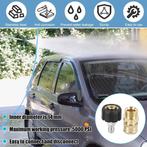 Two Pack M22 To Quarter Inch Quick Connector Kit For Pressure Washer Hoses Stainless Steel Adapter Set 4500 PSI in use
