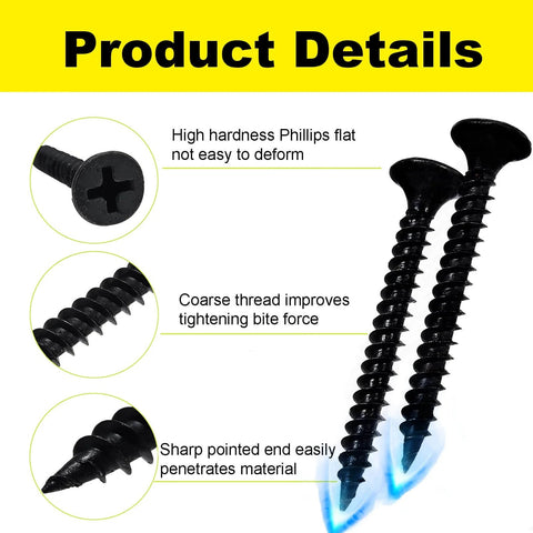 Outdoor Wood Screw Set, 250-Piece, Phillips Flat Head Self-Tapping Countersunk Deck Screws, Size 6 x 1-5/8 Inch steel details