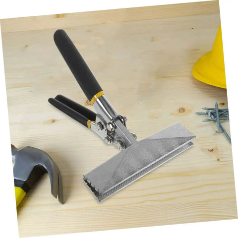 Duckbill Pliers Straight Jaw Sheet Metal Bender Tool on workbench with non-slip handle, chrome-vanadium steel, for precise bending in tight spaces