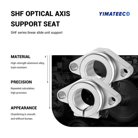 SHF16 aluminum rail support seats, 4-pack, oxidized finish for 12 mm linear guides, close-up view.
