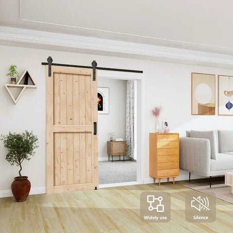 Workhorse Heavy Duty Barn Door Hardware Kit 5 Ft Sliding Door Track Set installed on wooden door in modern home interior