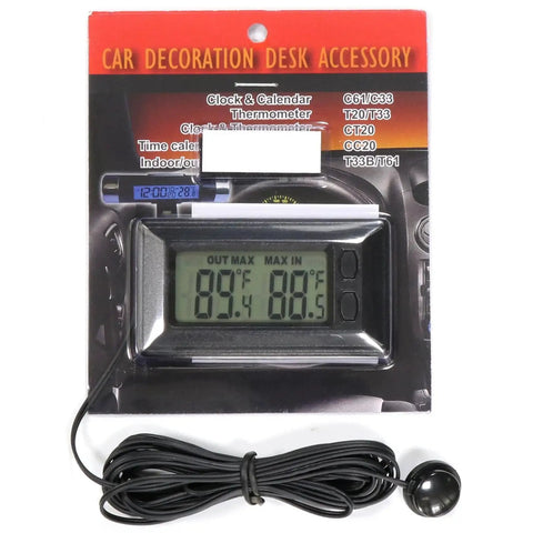 Dual Display Car Thermometer Indoor Outdoor Fahrenheit Celsius Max Min Memory with wired sensor on package
