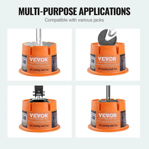 Trailer Jack Block 2000 Lbs Capacity Per Block For No Sweat RV Leveling, showing multi-jack compatibility in orange polypropylene