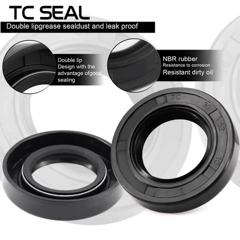Close-up of TC Seal from Trailer Bearing Kit 30205 With TC Seal 30x52x10mm And 52mm Dust Cover For 25mm Axles Includes Two Sets Cotter Pins Quiet High Speed Chrome Steel Bearings Perfect Wheel Hub Replacement For Light Duty Trailers