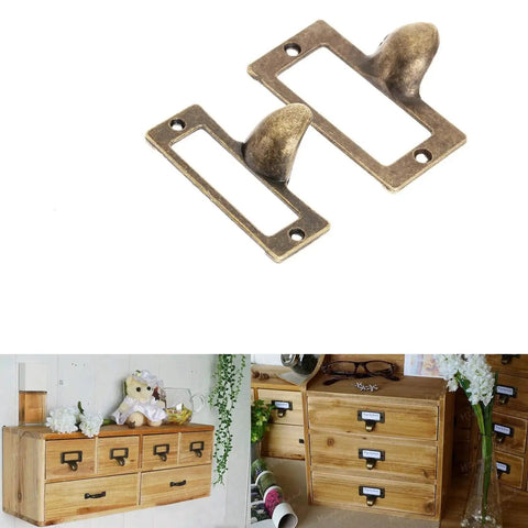 Six Pack Antique Brass Label Frame Card Holder Drawer Pulls For Cabinets And Drawers 2.12 By 1.18 Inch Zinc Alloy Durable Rust Resistant Hardware