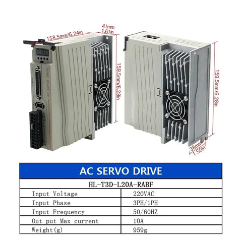 Beefy 1000W 220V AC Servo Motor Kit With Magnetic 17 Bit Absolute Encoder And T3D 20A Driver shown with dimensions and specs