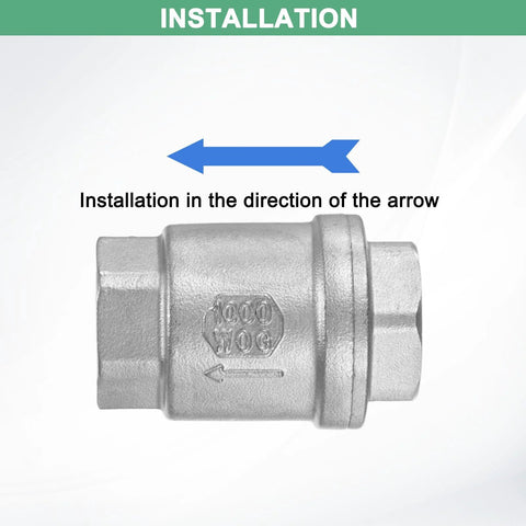 M MeterXity stainless steel inline check valve, 3/4 in NPT, 1-pack, silver with installation arrow