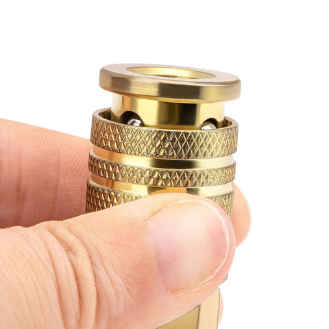 Brass M-style quick-connect air hose fitting, 1/4 in NPT, knurled grip, high-flow, 2-pack.