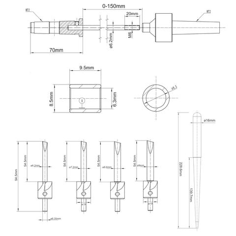 Technical drawing of Pen Mandrel Saver Universal Barrel Trimming System Pen Tube Insertion Tool Kit for pen makers.