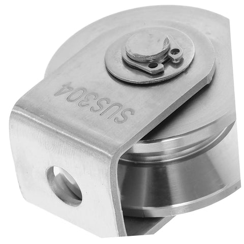 Close-up of heavy duty sliding gate guide roller and stainless steel pulley wheels for track doors pro grade industrial hardware.