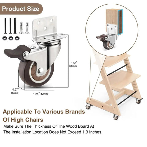 Universal Booster Wheel Kit For Tripp Trapp High Chairs By Stokke Featuring 360 Degree Swivel Casters With Safety Locks Plus Sippy Cup Bottle Strap For Stable Smooth Dining And Learning