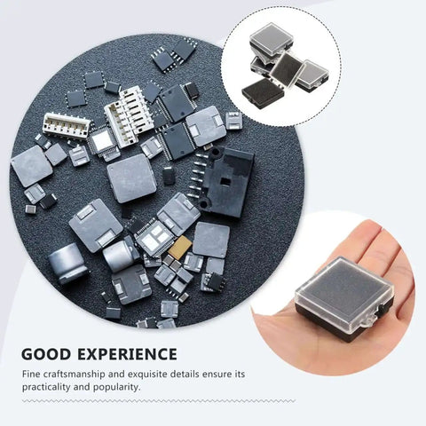 Anti Static Chip Case With Transparent Lid And Black Base Compact Electronics Parts Organizer Box For Safe Storage And Static Shielding Of Small Components 1.57 X 1.38 X 0.59 Inches, holding electronics parts