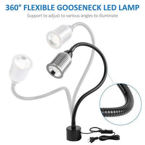 10W Magnetic LED Work Light with Flexible Gooseneck and Magnetic Base shown in adjustable positions