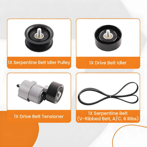 Belt Tensioner Idler Pulley Serpentine Drive Belt Kit For Hyundai Sonata Santa Fe Santa Fe Sport Tucson Optima Magentis Sorento Forte 07-15 2.4L Replacement All In One Kit with tensioner, idler pulley, and belt