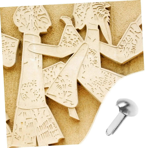 100 Pcs Iron Brads For Paper Crafting And Puppet Making Kit Double Leg Fasteners shown with doll shadow puppets