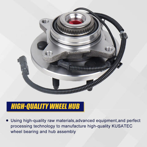Front Wheel Bearing And Hub Assembly For Ford Expedition F-150 Lincoln Navigator 2011 2012 2013 2014 4WD AWD 6 Lug With ABS OEM Grade Direct Fit Premium Quality Reliable Replacement Part, showing a close-up view of the wheel hub with visible ABS sensor cable and 6-lug configuration.