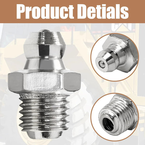 Metal grease fitting set, 25-piece, M8 x 1mm male-thread straight hydraulic zerk fittings, chrome-plated