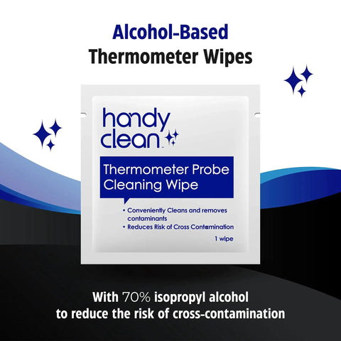 70 Percent Isopropyl Alcohol Thermometer Wipes For Probes 1000 Count packaging with cleaning benefits highlighted