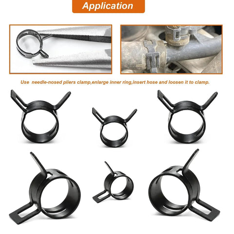 350 Piece Spring Hose Clamp Set 6 To 19 Mm Range 65Mn Spring Steel Dacromet Coated Fuel Line Clamps visible in various sizes