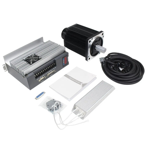 3.8KW 220V Servo Motor Kit With Encoder And Brake, 2500RPM, 15Nm Rated Torque, includes motor, driver, cables, and components