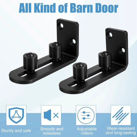 Rock Solid Barn Door Floor Guide 2 Pack With Adjustable Stay Rollers, Quiet Non Scratch Ball Bearing Hardware, Flat Bottom Flush Mount