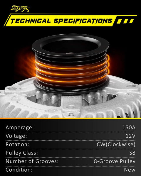 Beefed Up 150 Amp 12V Diesel Alternator For Ford Super Duty F250 F350 F450 F550 2011 To 2016 V8 Power CW Rotation Specs