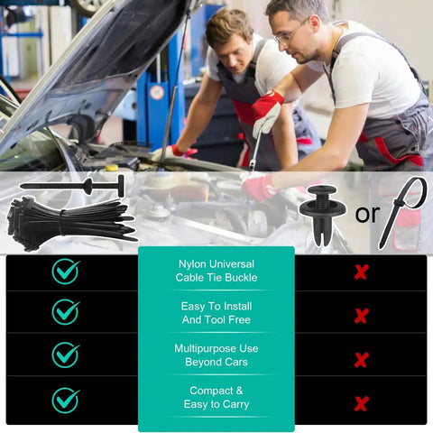 Mechanics using 150 Pcs Nylon Universal Cable Tie Buckles For Auto Repairs And Daily Maintenance under car hood
