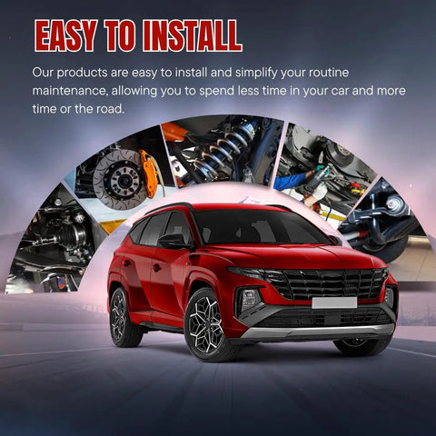Red SUV with maintenance image highlights, showcasing easy installation for automotive parts.