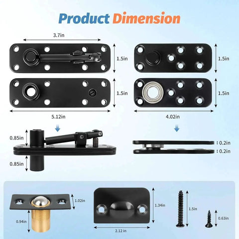 Dimensions of Concealed Pivot Hinge For Secret Doors And Bookcases, Built To Last Heavy Duty 570Lb Load Bearing, 360 Degree Rotation.