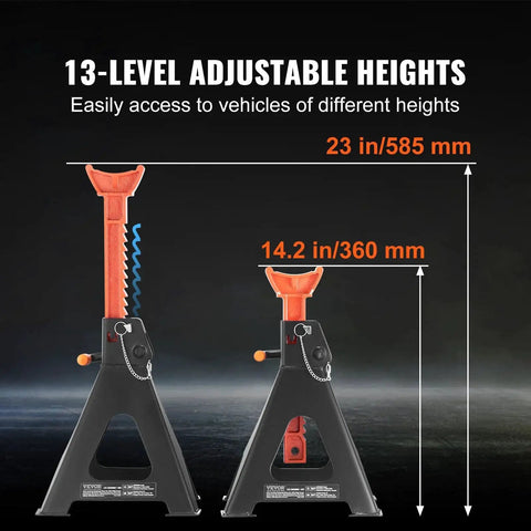 6 Ton Jack Stands With Double Locking Adjustable 14.2 To 23 Inches For SUV UTV, showing height range and locking mechanism