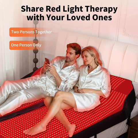 Couple using Full Body Red Light Therapy Mat With 2704 LEDs Dual Wavelength 660nm And 850nm on bed