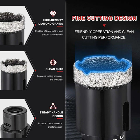 Close-up view of the Pro Grade Diamond Core Drill Bit For Angle Grinders PATIKIL Four And One Half Inch Diamond Hole Saw 115mm with fine cutting design.