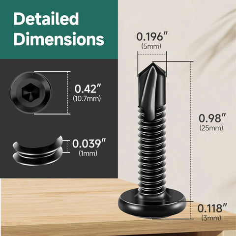 Close-up of a 100 Pieces 10 X 1 Inch Hex Socket Self Tapping Screws With Drill Bit For Metal Plastic Or Wood Stainless Steel 410 Black Oxide