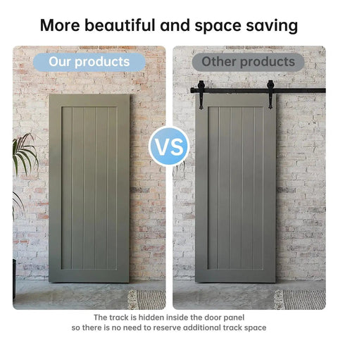 Comparison of Heavy Duty Hidden Sliding Barn Door Hardware And Track For 30 To 47 Inch Doors with other exposed door hardware.